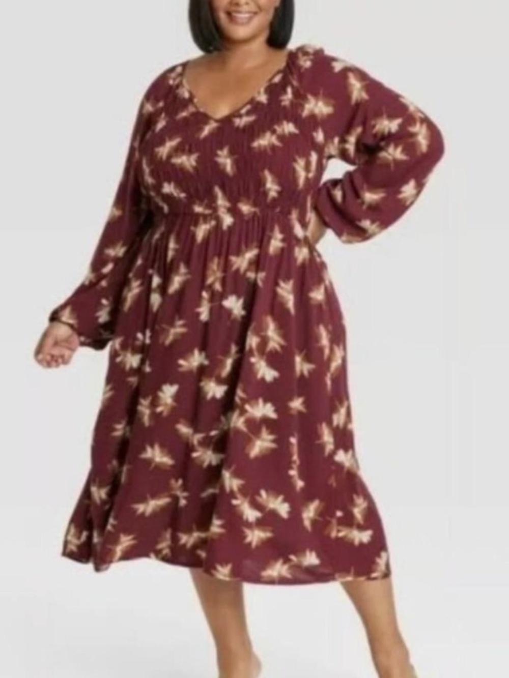 Ava & Viv Maxi Dress Women's Plus XXL 2X Burgundy Floral Long Sleeve Boho NWT